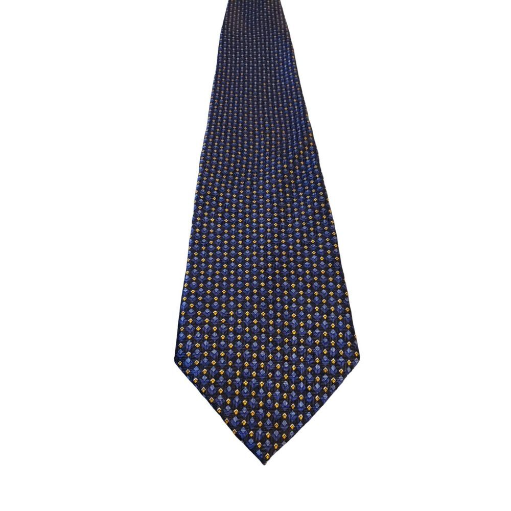 Van Heusen Tie Necktie Men100% Silk Blue Yellow Dots Designer Business Wedding